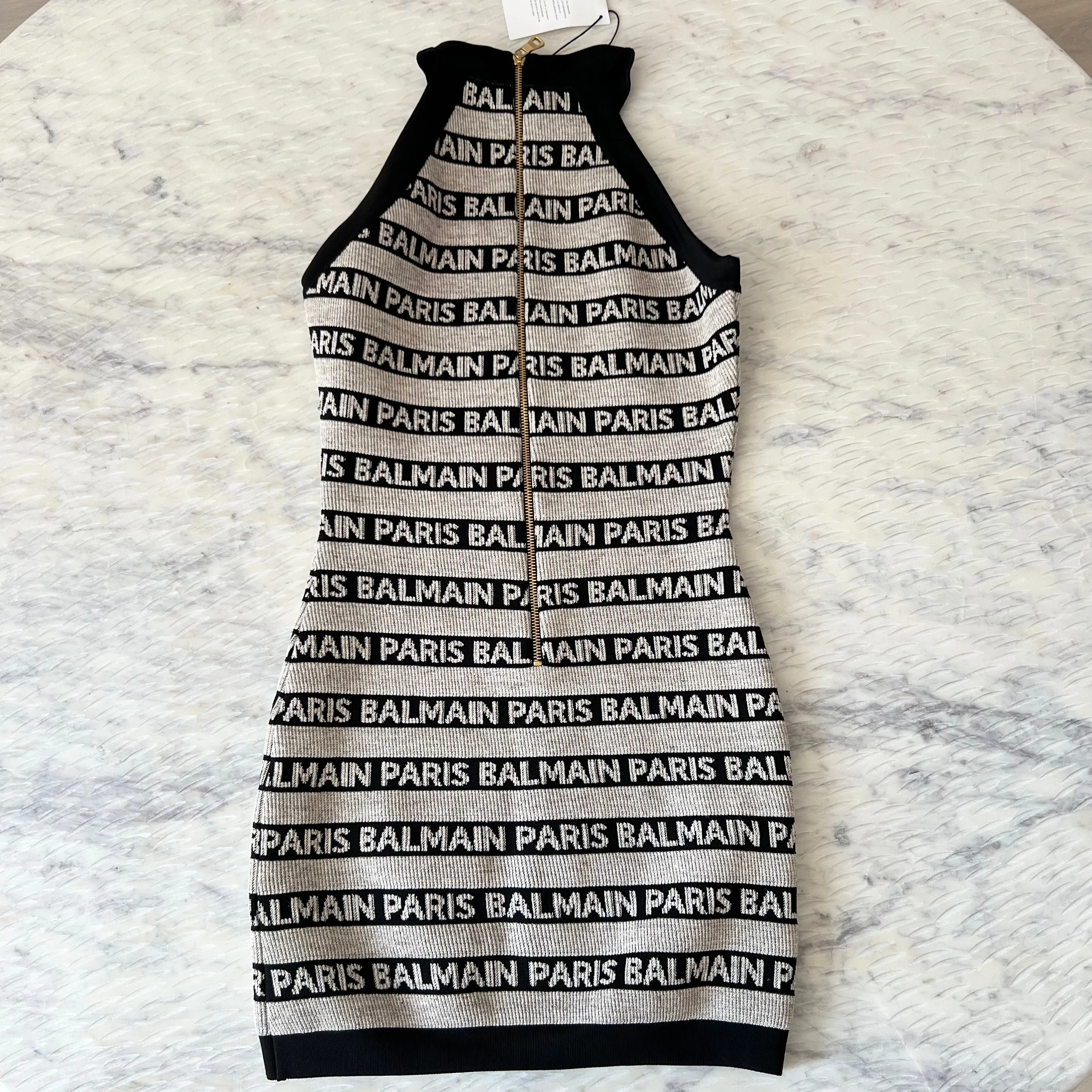 Balmain  Logo stripe sleeveless bandage dress