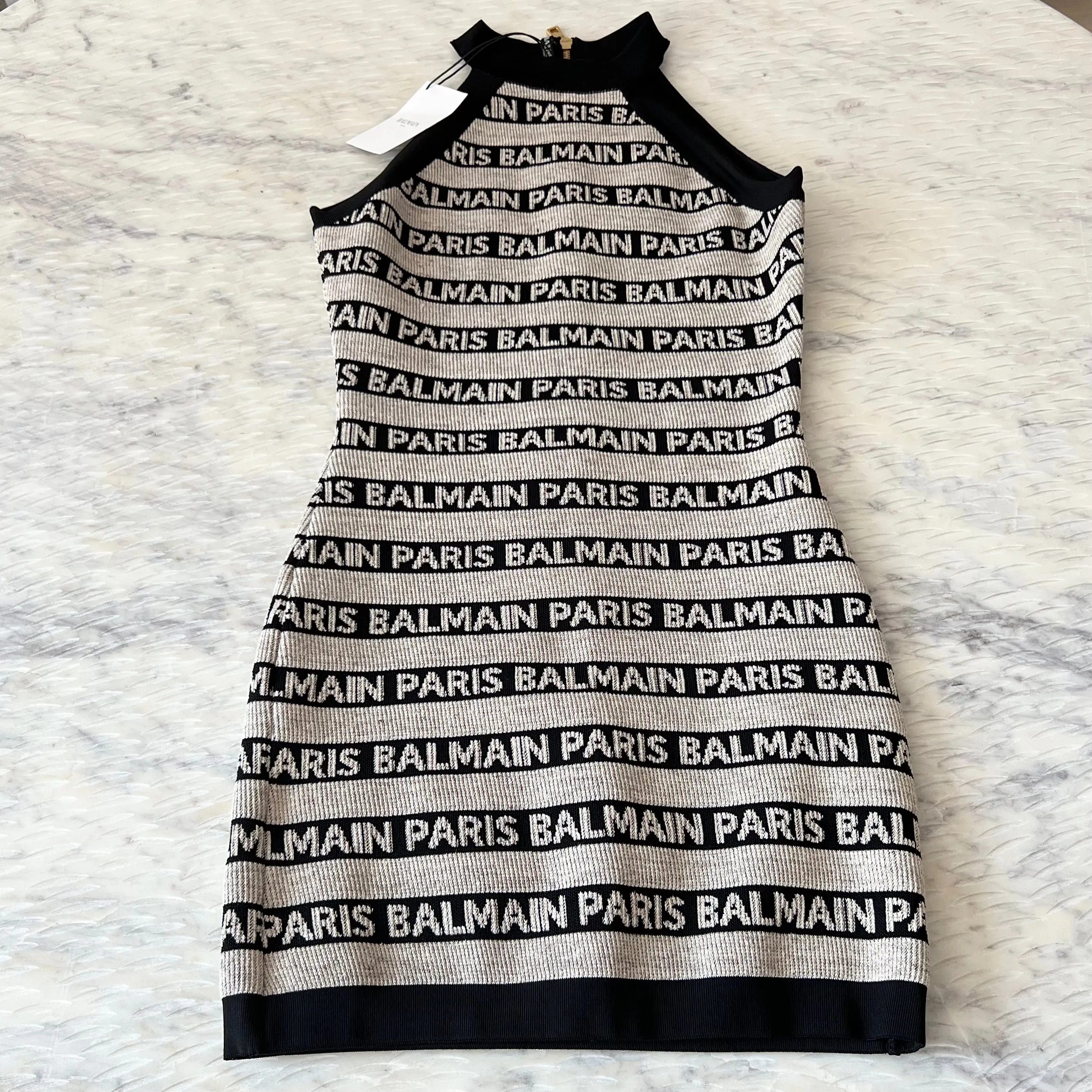 Balmain  Logo stripe sleeveless bandage dress