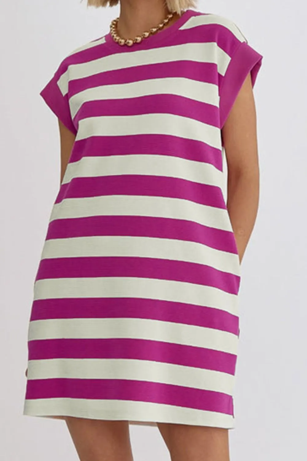 Beach Wedding Guest Attire for Women: Striped Cap Sleeve Round Neck Dress