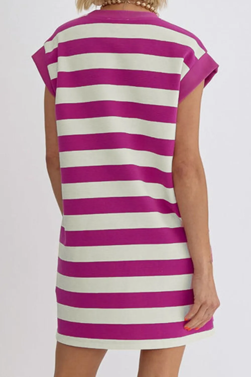 Beach Wedding Guest Attire for Women: Striped Cap Sleeve Round Neck Dress