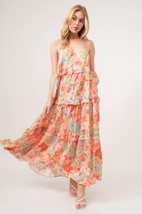 Beach Wedding Guest Tiered Maxi Dress with Floral Ruffles