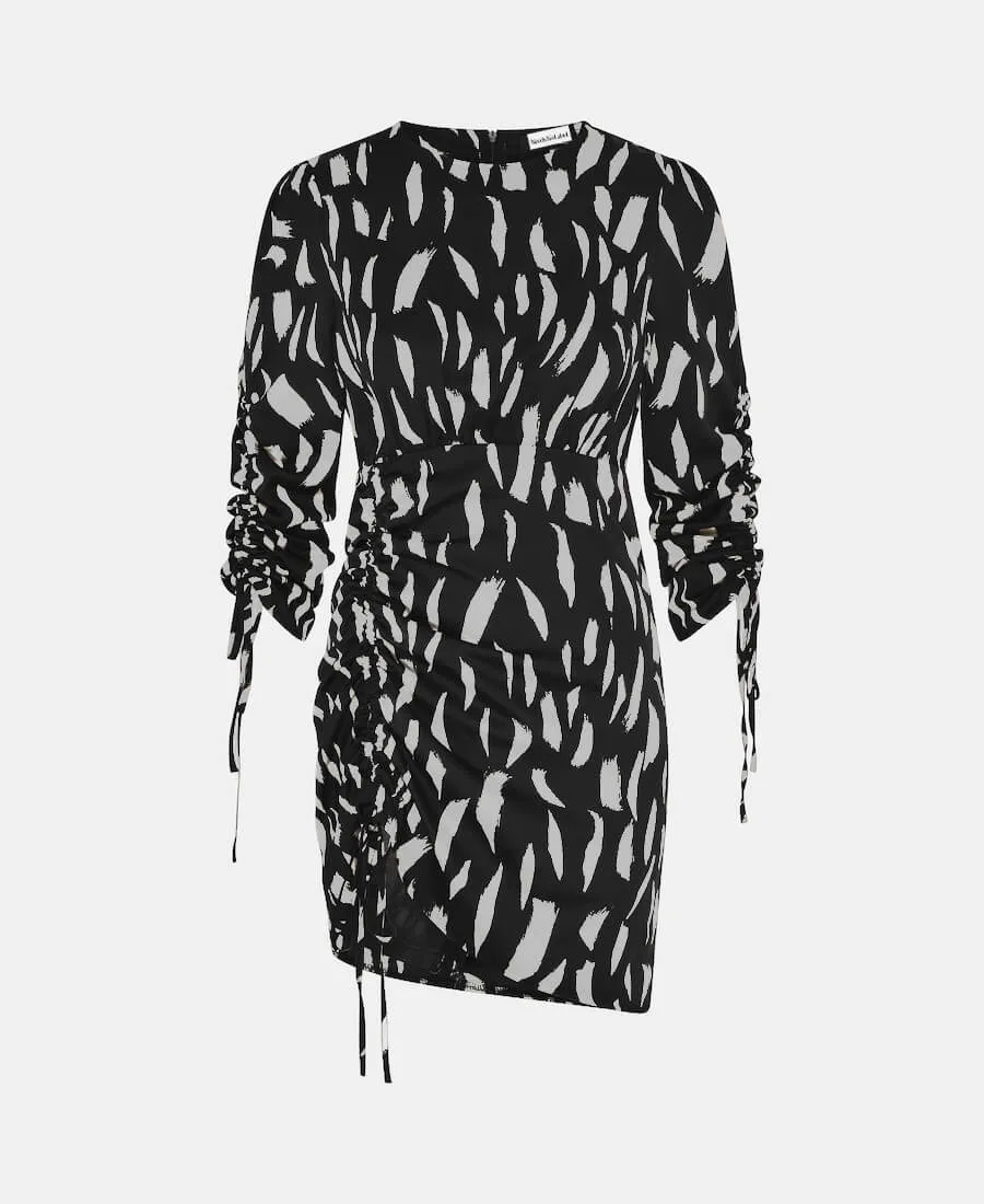 Black Brushstroke Ruched Side Mini Dress