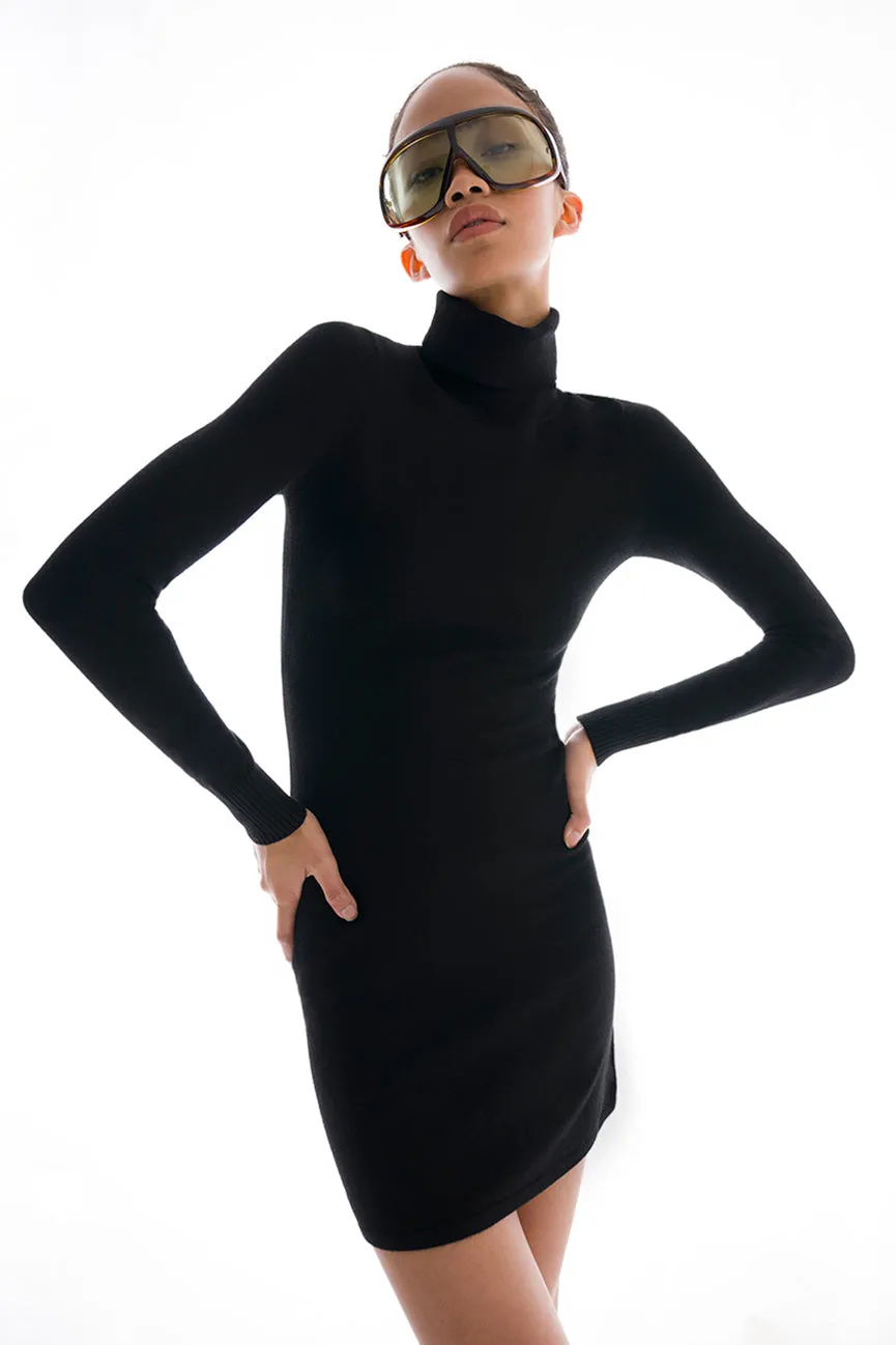 Black EcoMerino Long Sleeve Turtleneck Mini Dress