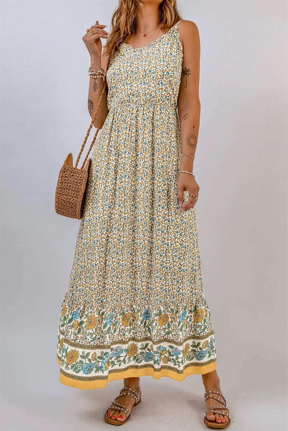 Bohemian Maxi Dress with Spaghetti Straps - Summer Beach Wedding Guest Dress for Women