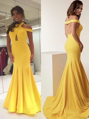 Bright Yellow Sleeveless Mermaid Long Prom Dress 2019 New Dress