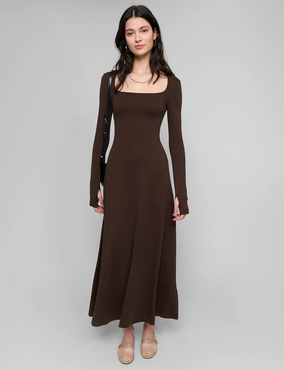 Brown Maxi Jersey Dress-BESTSELLER