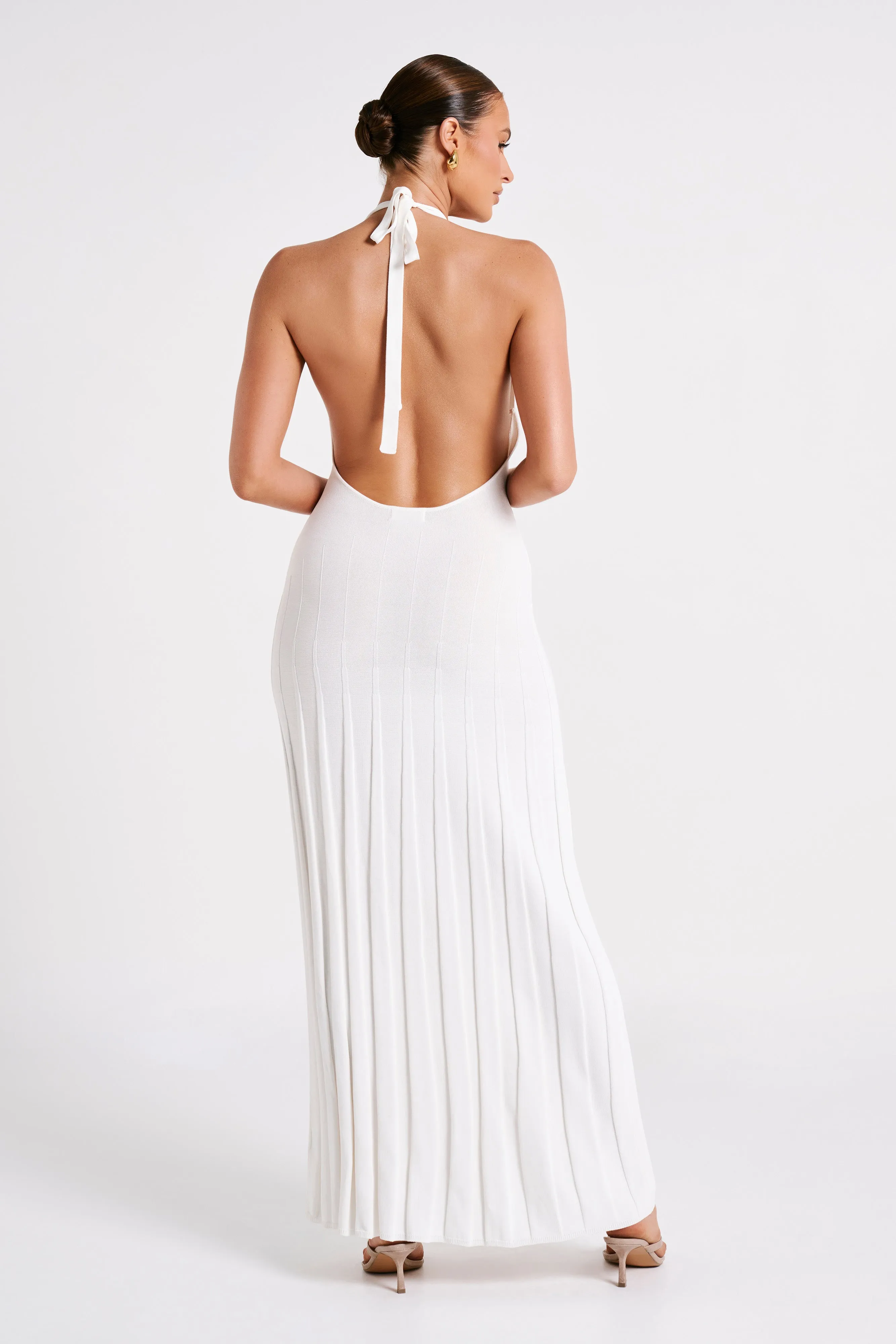 Caity Ribbed Halter Maxi Dress - White