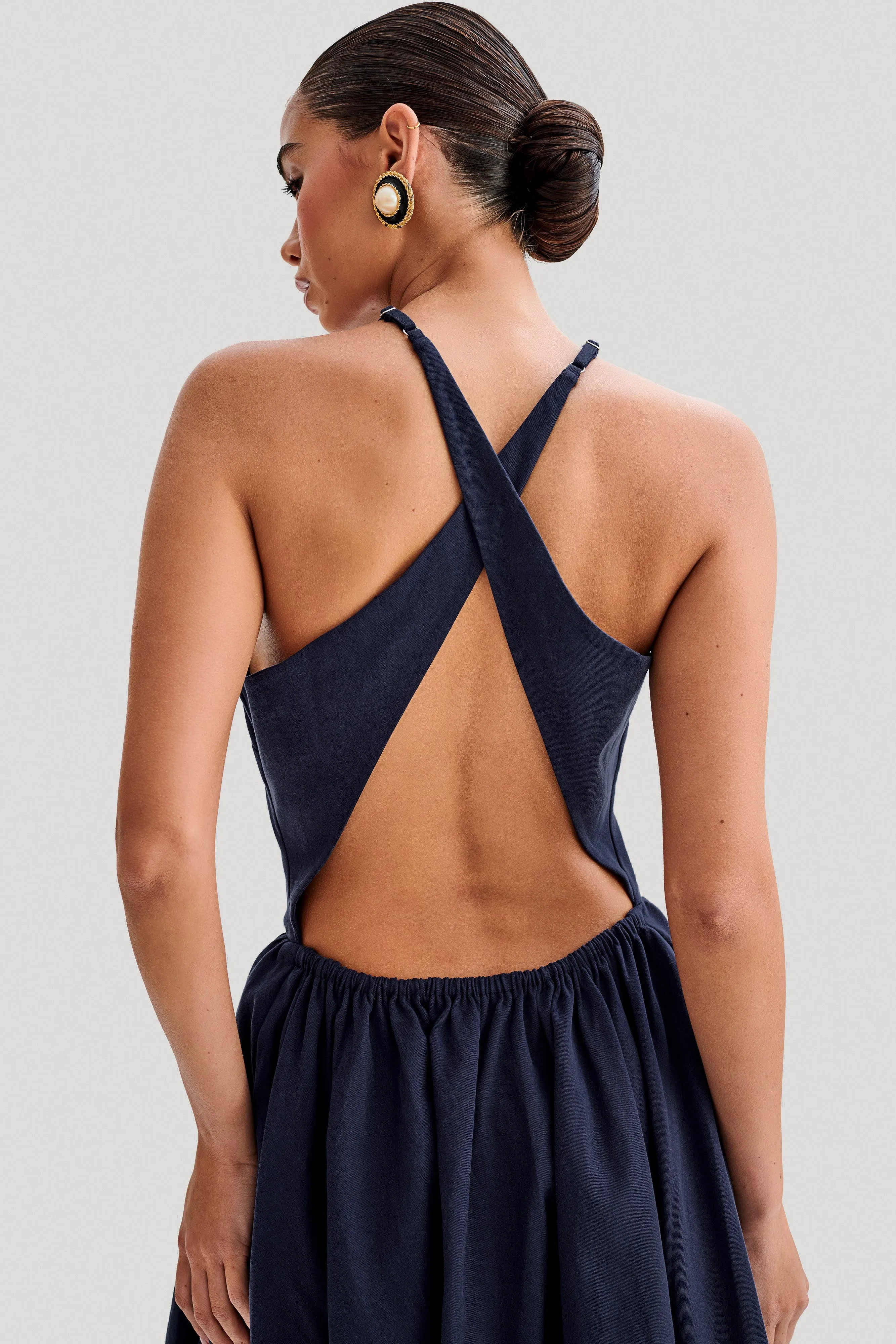 Carolina Cotton Halter Mini Dress - Navy