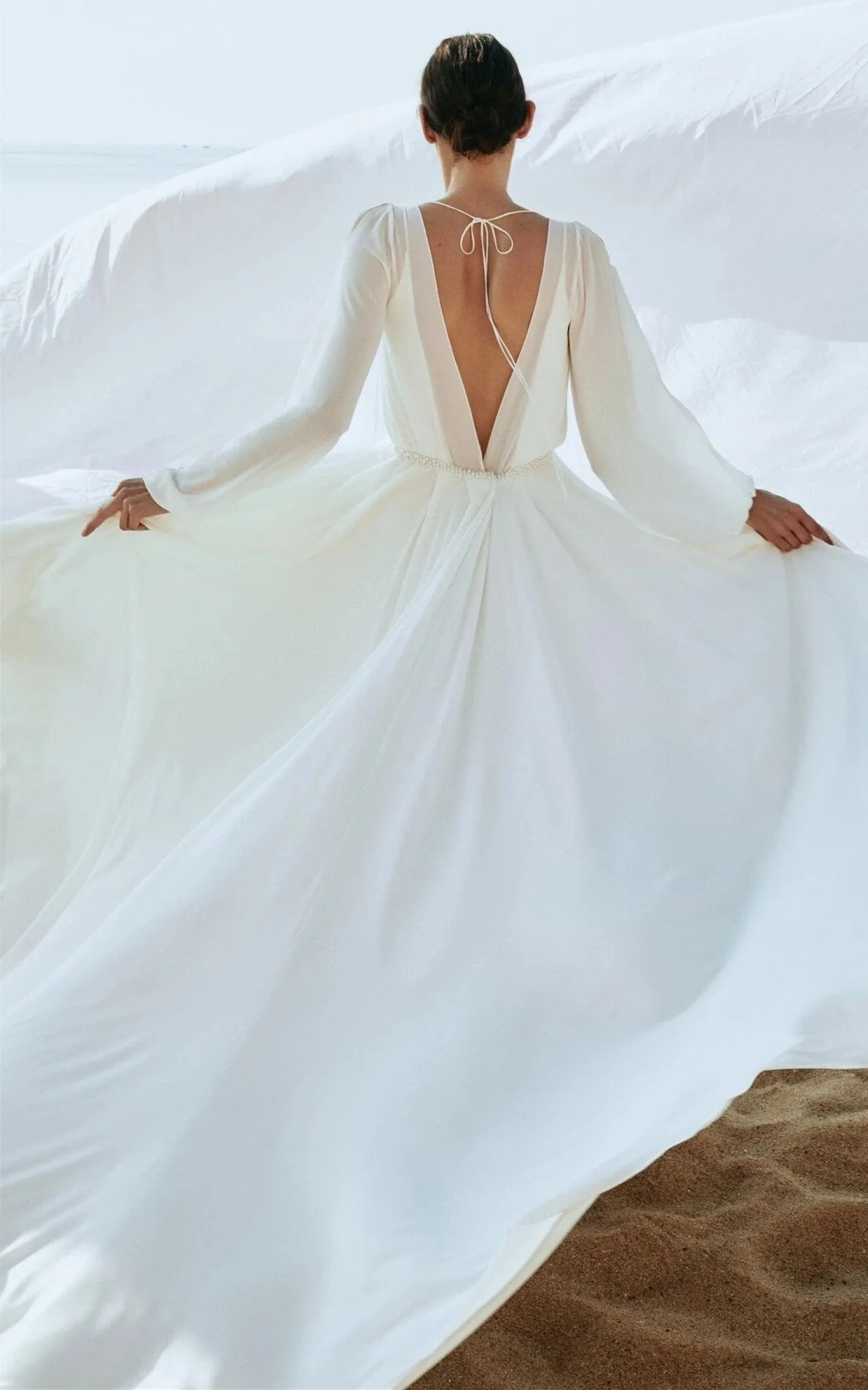 Casual A Line Bateau Neck Chiffon Wedding Dress with Train-716393