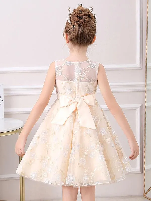 Champagne Kids Social Party Dresses Jewel Neck Sleeveless Flower Girl Dresses