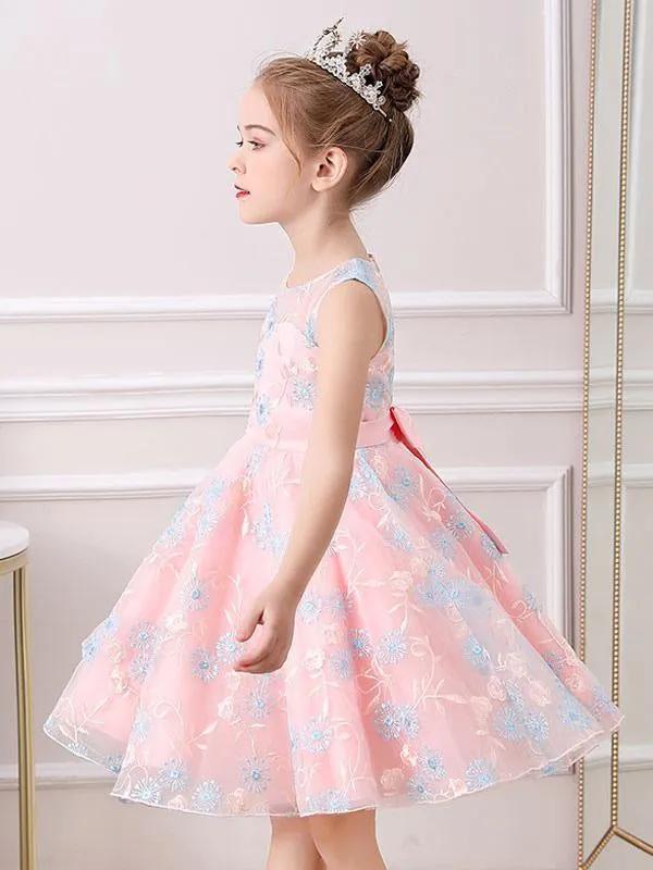 Champagne Kids Social Party Dresses Jewel Neck Sleeveless Flower Girl Dresses