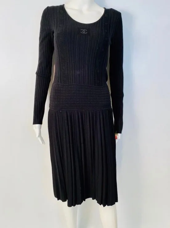 Chanel 05A Black Long Sleeve Ribbed CC Logo Sweater Dress FR 38 US 4/6