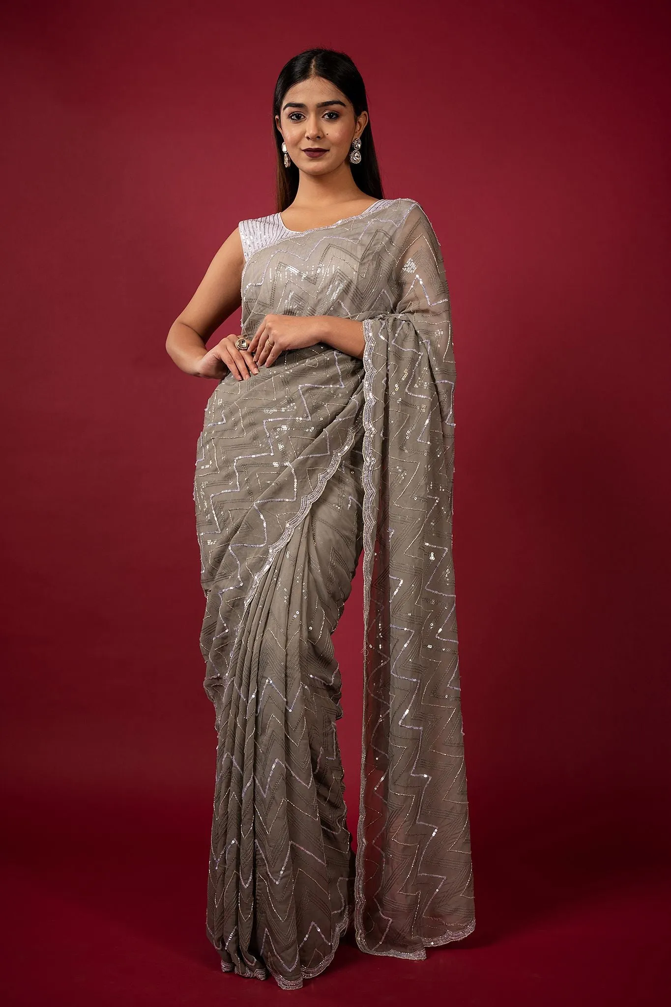 Cocktail Silver Saree