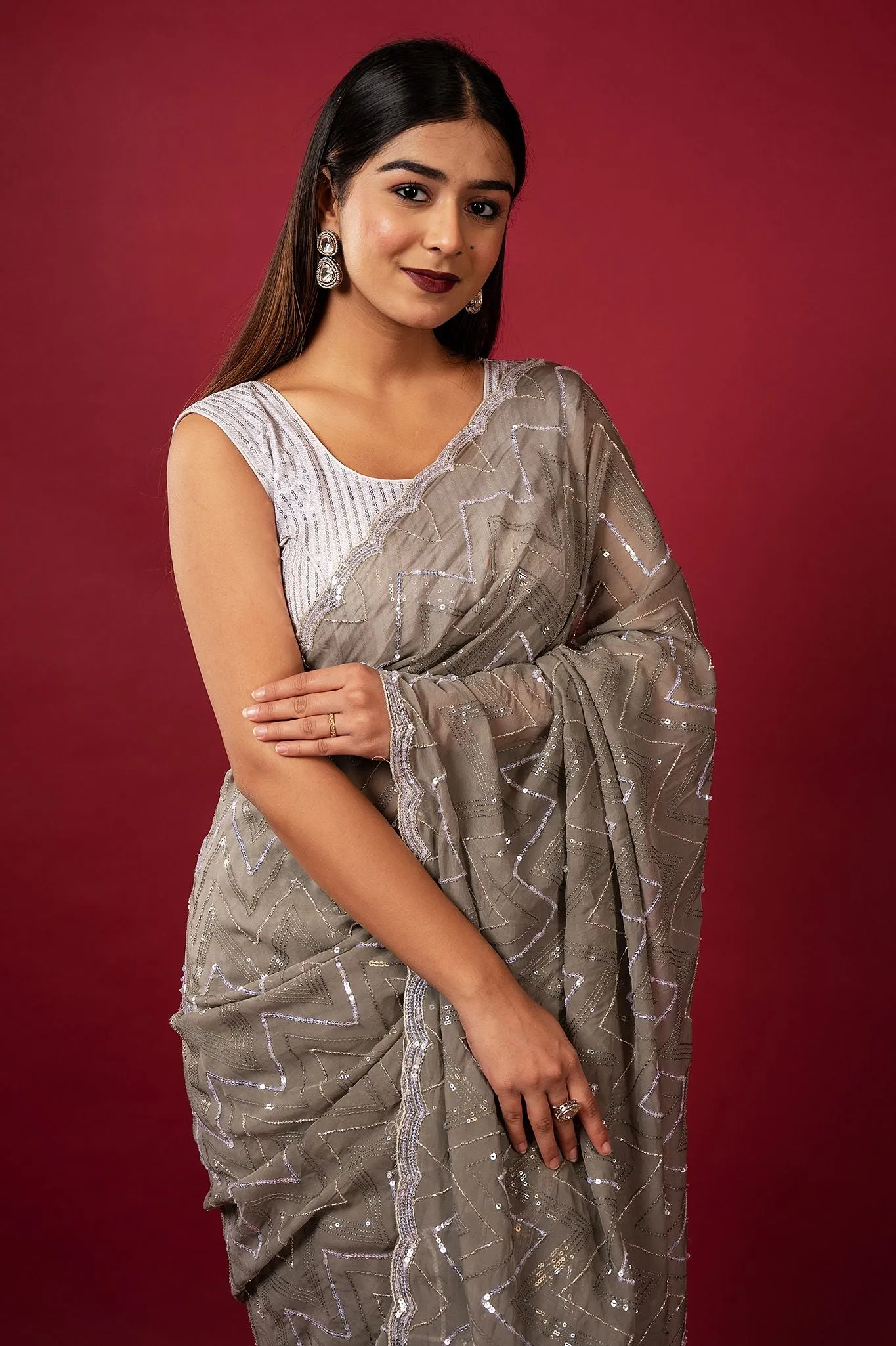 Cocktail Silver Saree