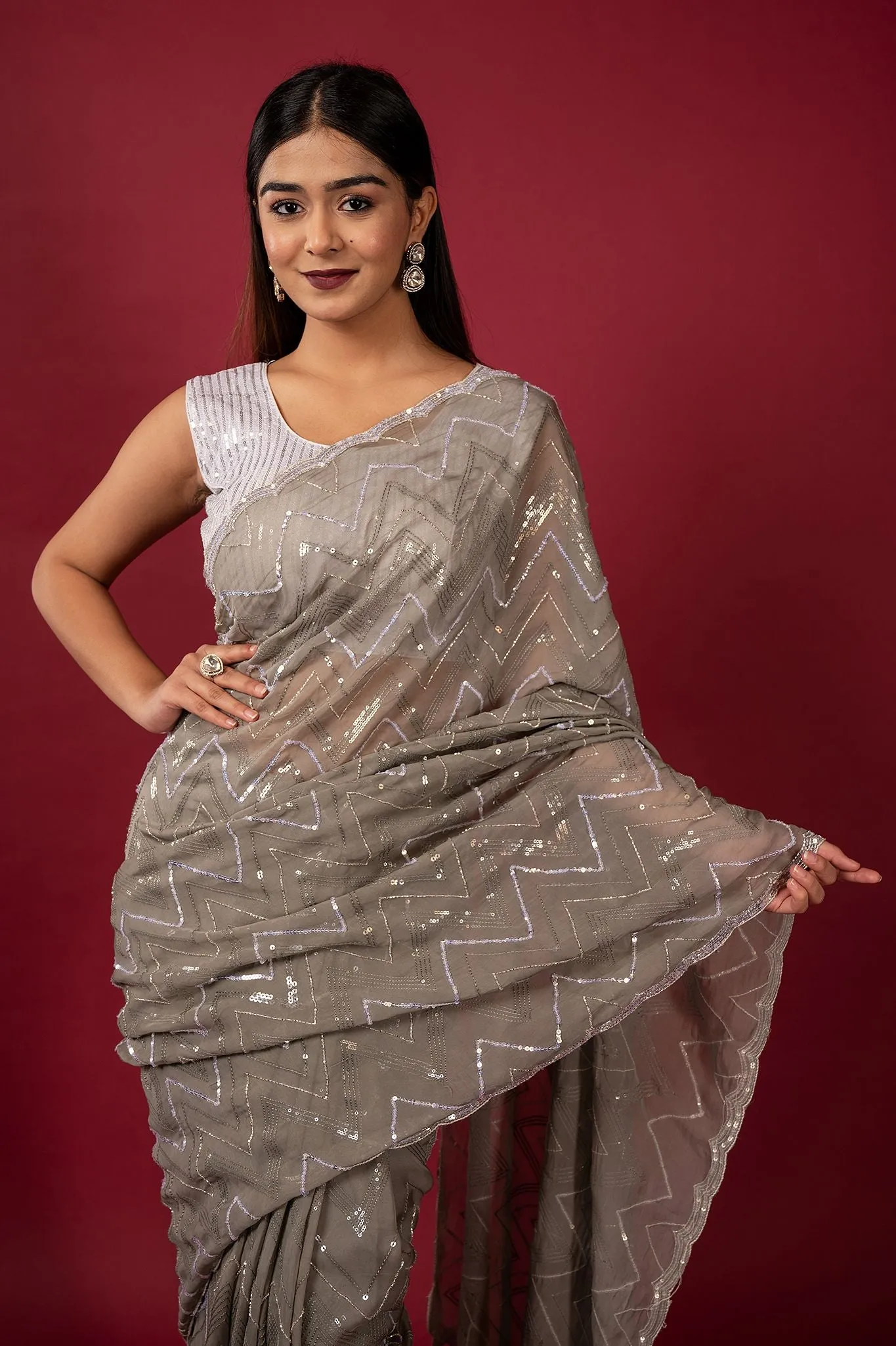 Cocktail Silver Saree