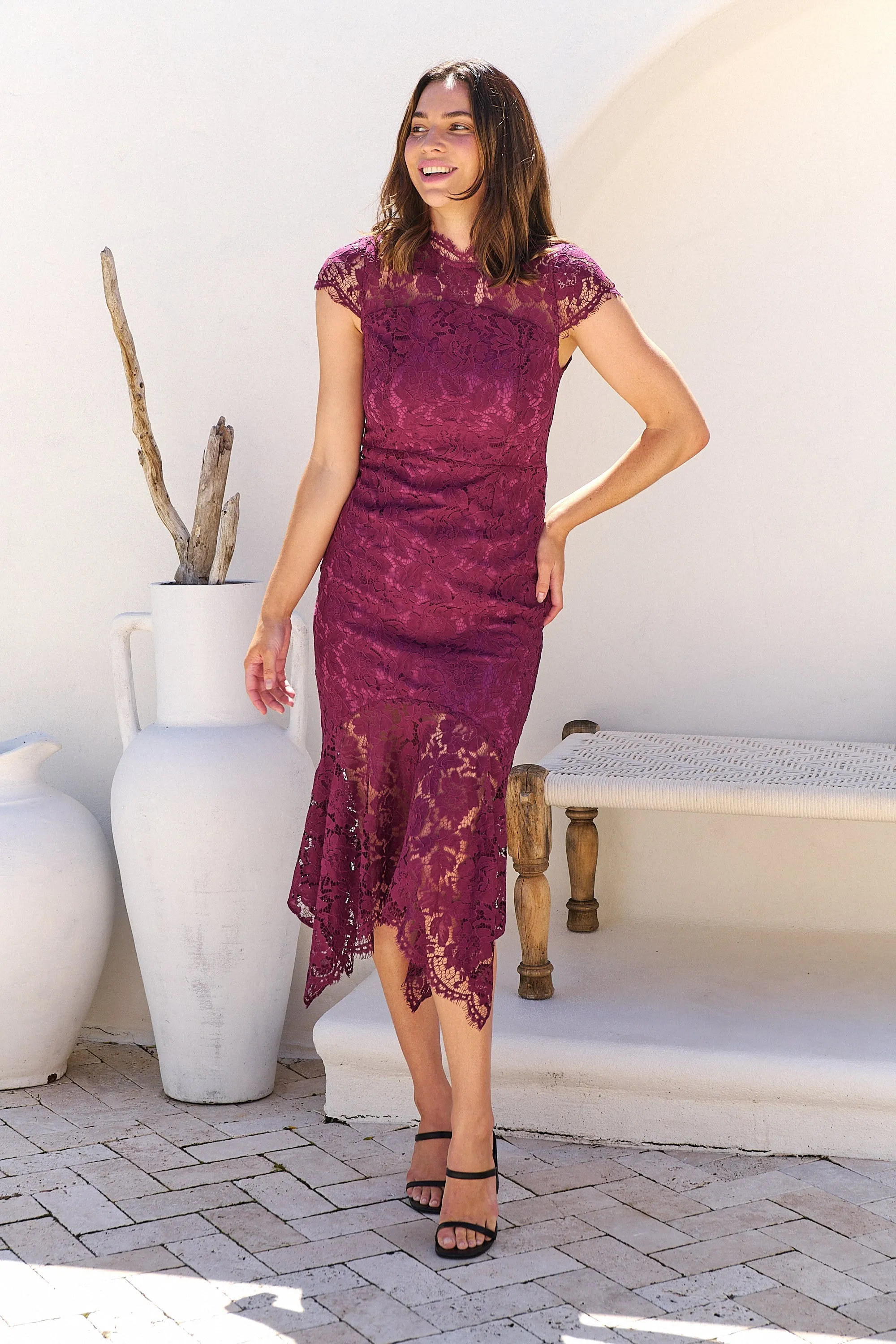 Constance Plum Lace Evening Dress