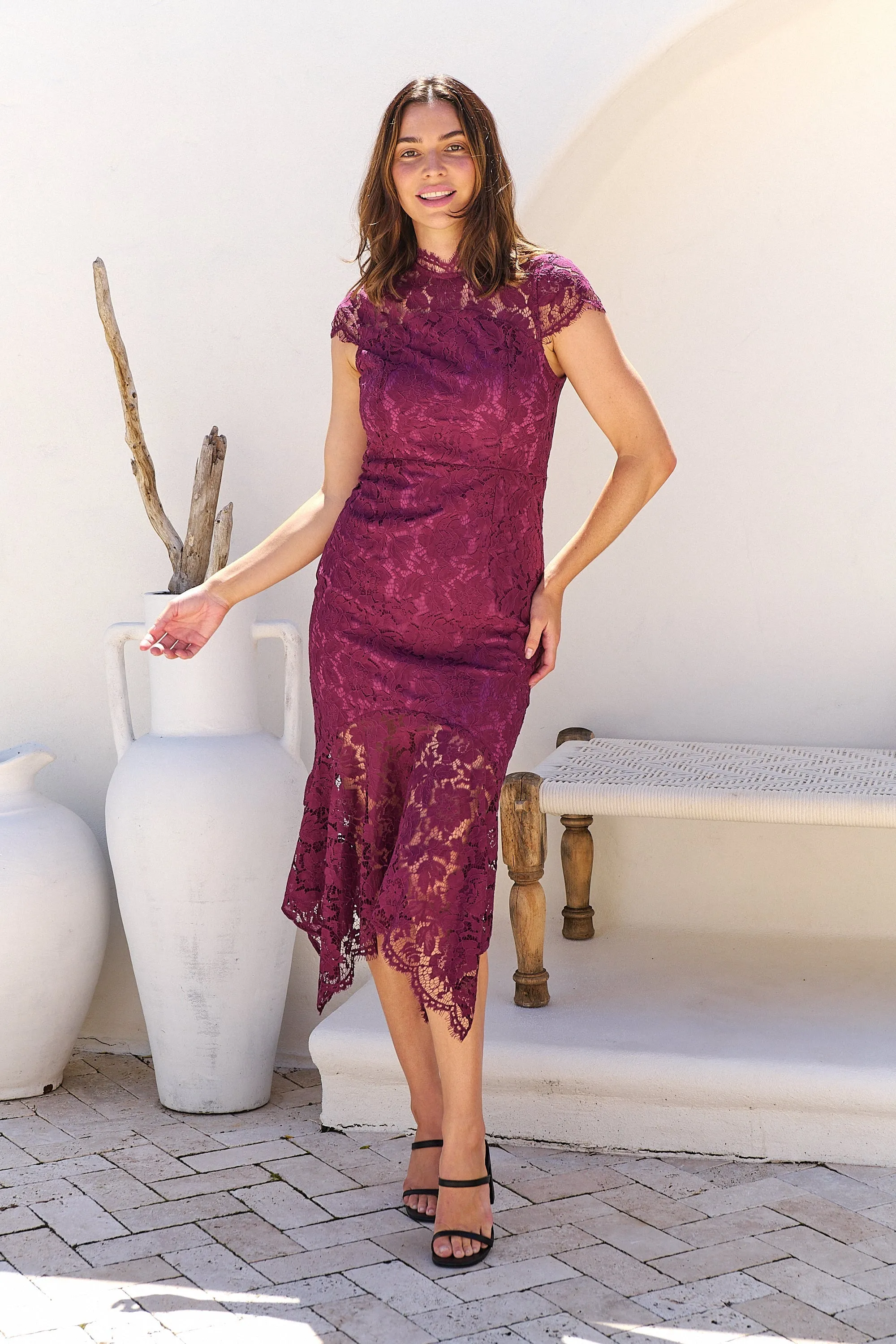 Constance Plum Lace Evening Dress