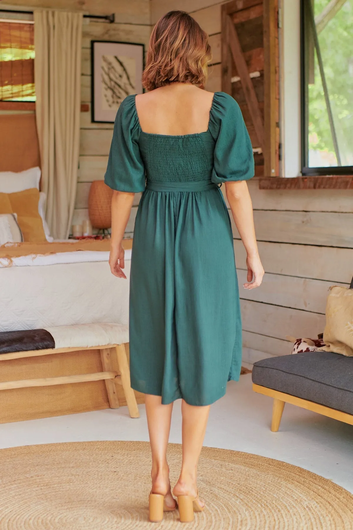 Cora Emerald Linen Tie Maxi Dress