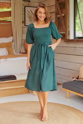 Cora Emerald Linen Tie Maxi Dress