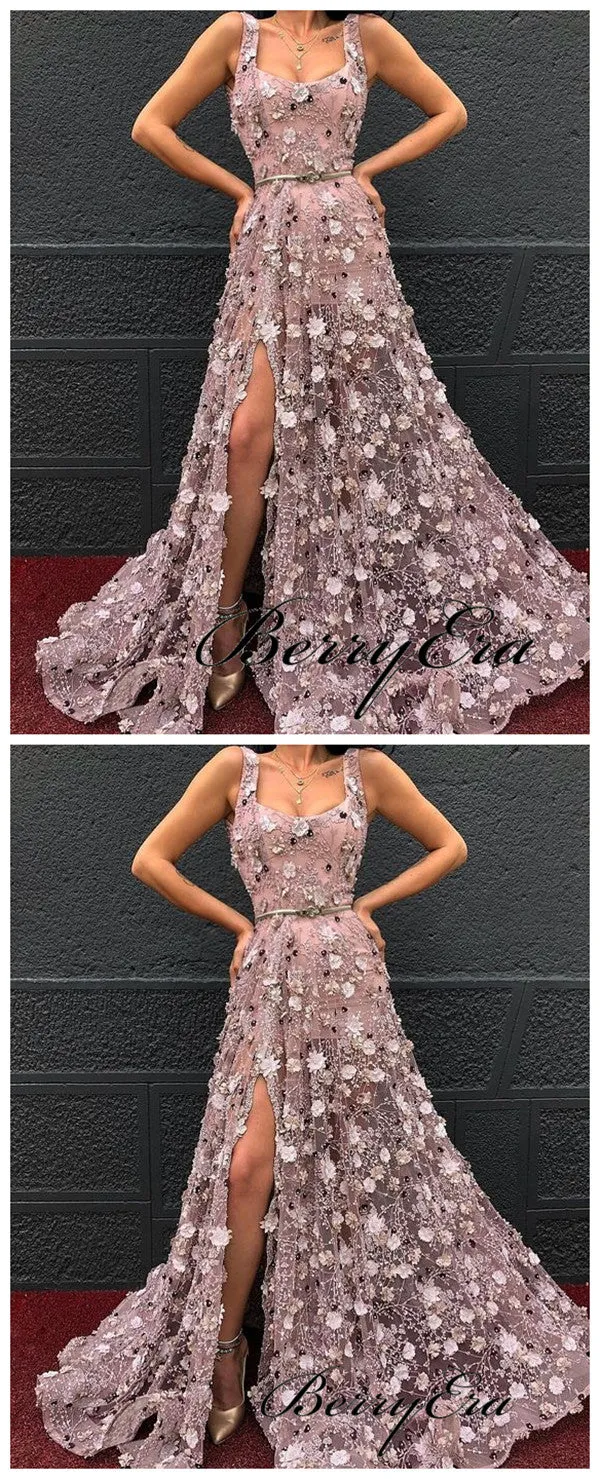 Custom Design Slit Party Prom Dresses, Long Prom Dresses, Prom Dresses 2019