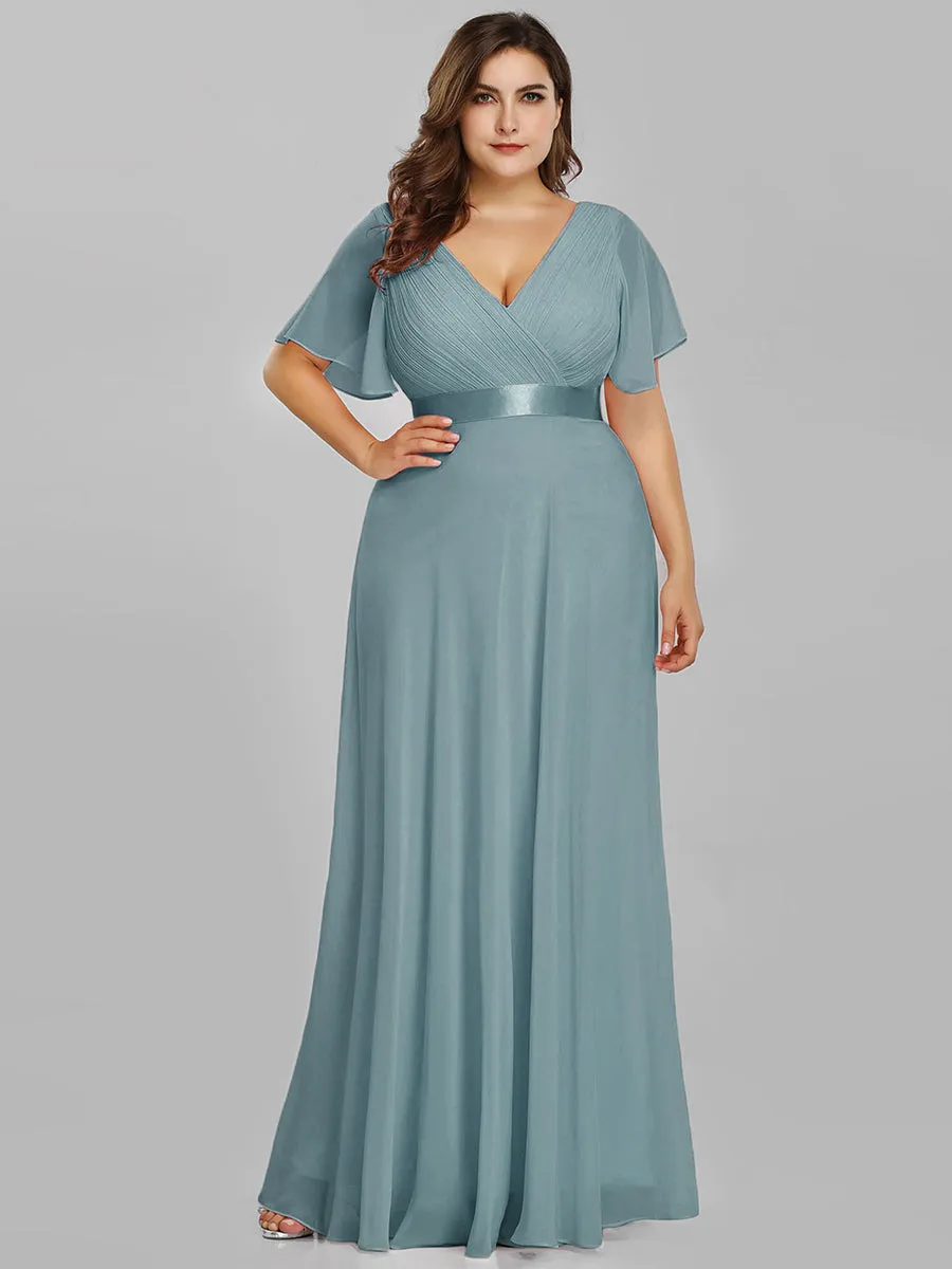 Double V-Neck Ruffles Padded Plus Size  Evening Dresses