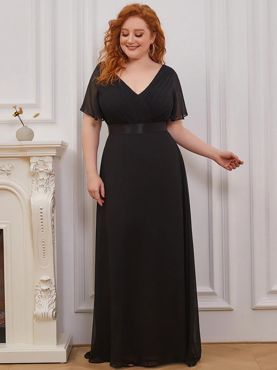 Double V-Neck Ruffles Padded Plus Size  Evening Dresses