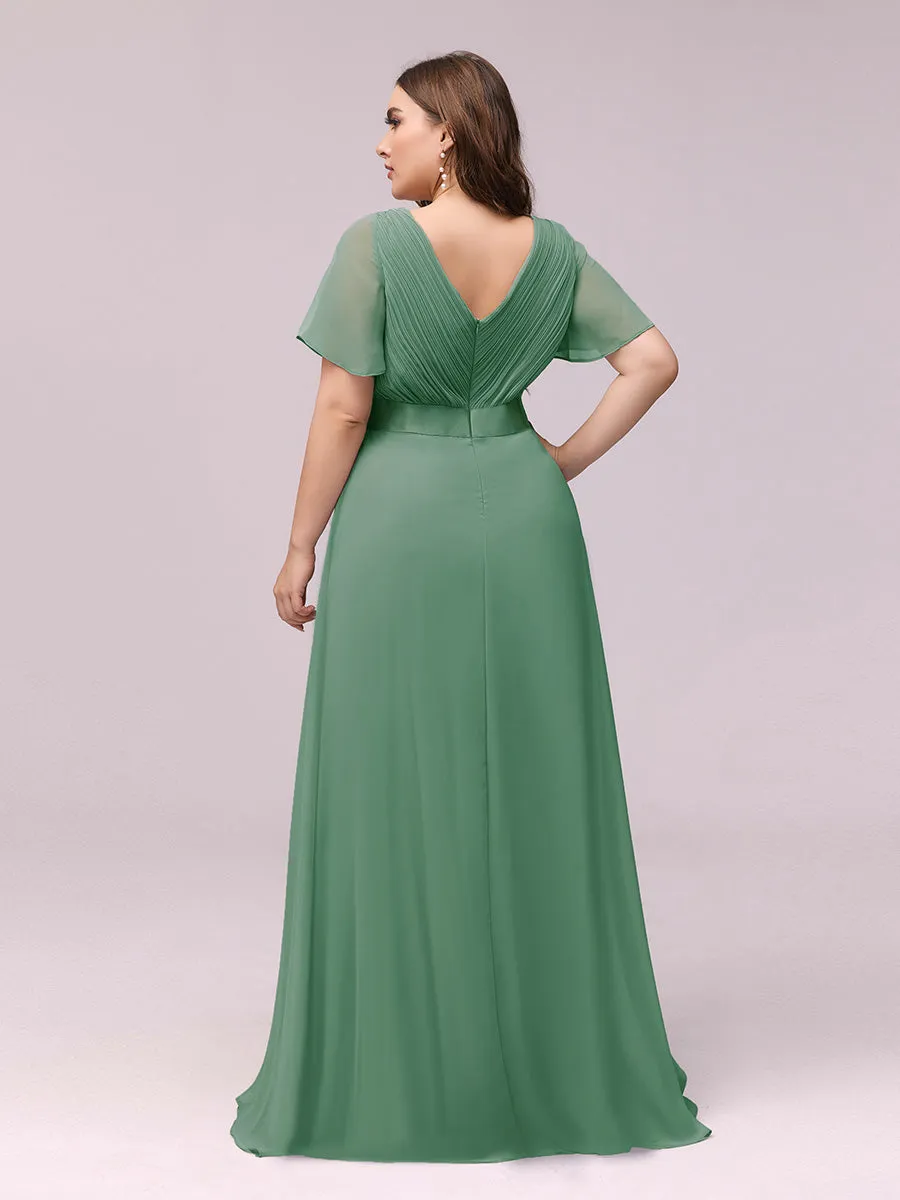 Double V-Neck Ruffles Padded Plus Size  Evening Dresses