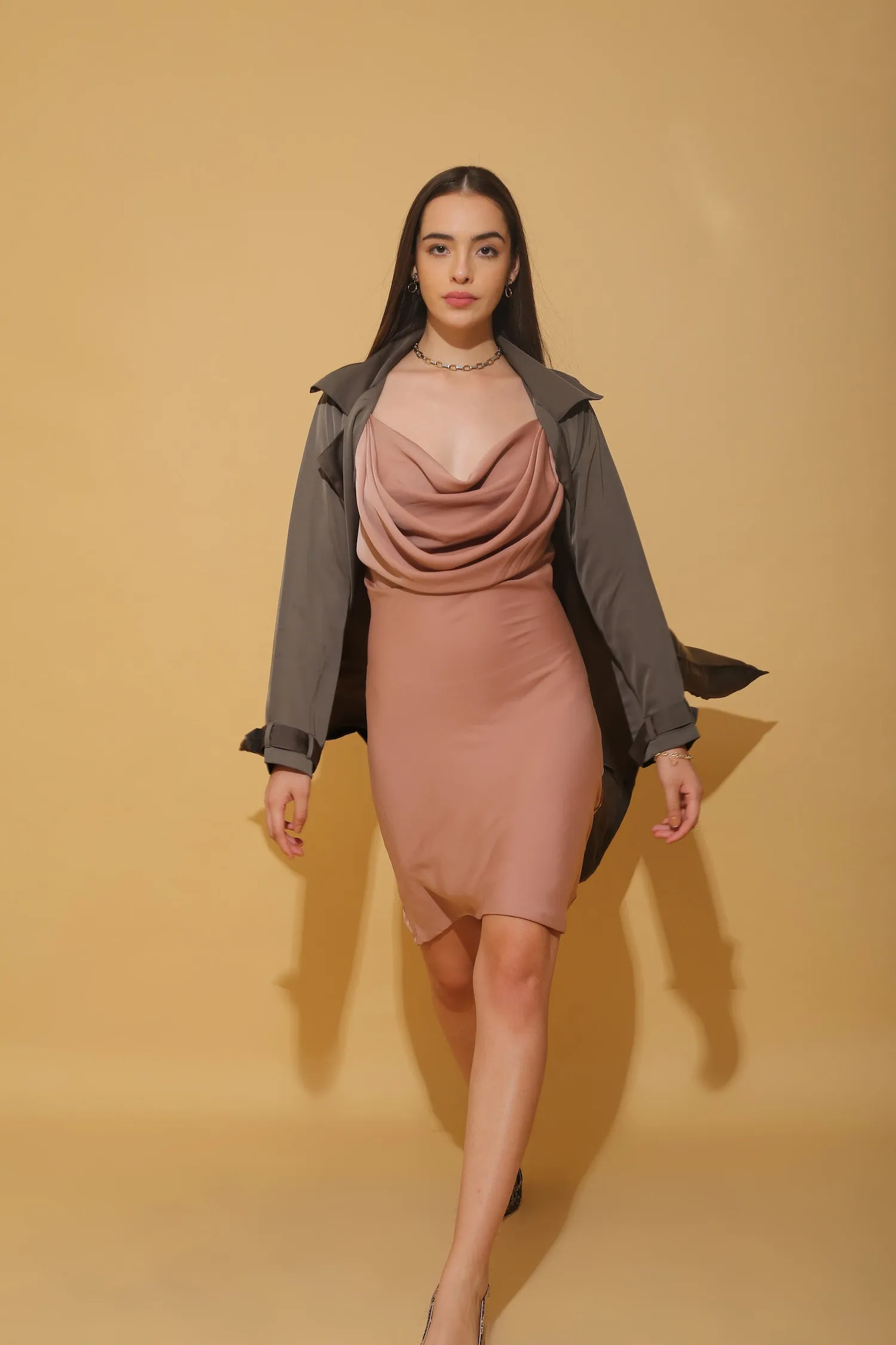 Dusty Rose Cowl Neck Slip Dress