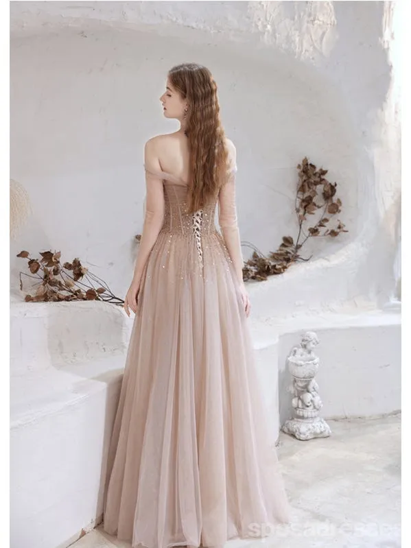 Elegant A-line Off Shoulder Long Prom Dresses Online,Evening Party Dresses,12763