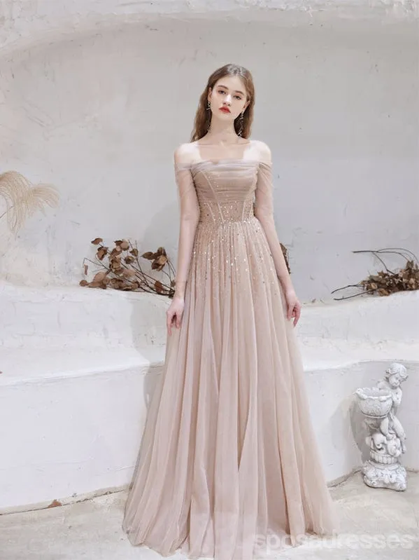 Elegant A-line Off Shoulder Long Prom Dresses Online,Evening Party Dresses,12763