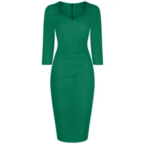 Emerald Green 3/4 Sleeve Sweetheart Neckline Bodycon Wiggle Pencil Dress