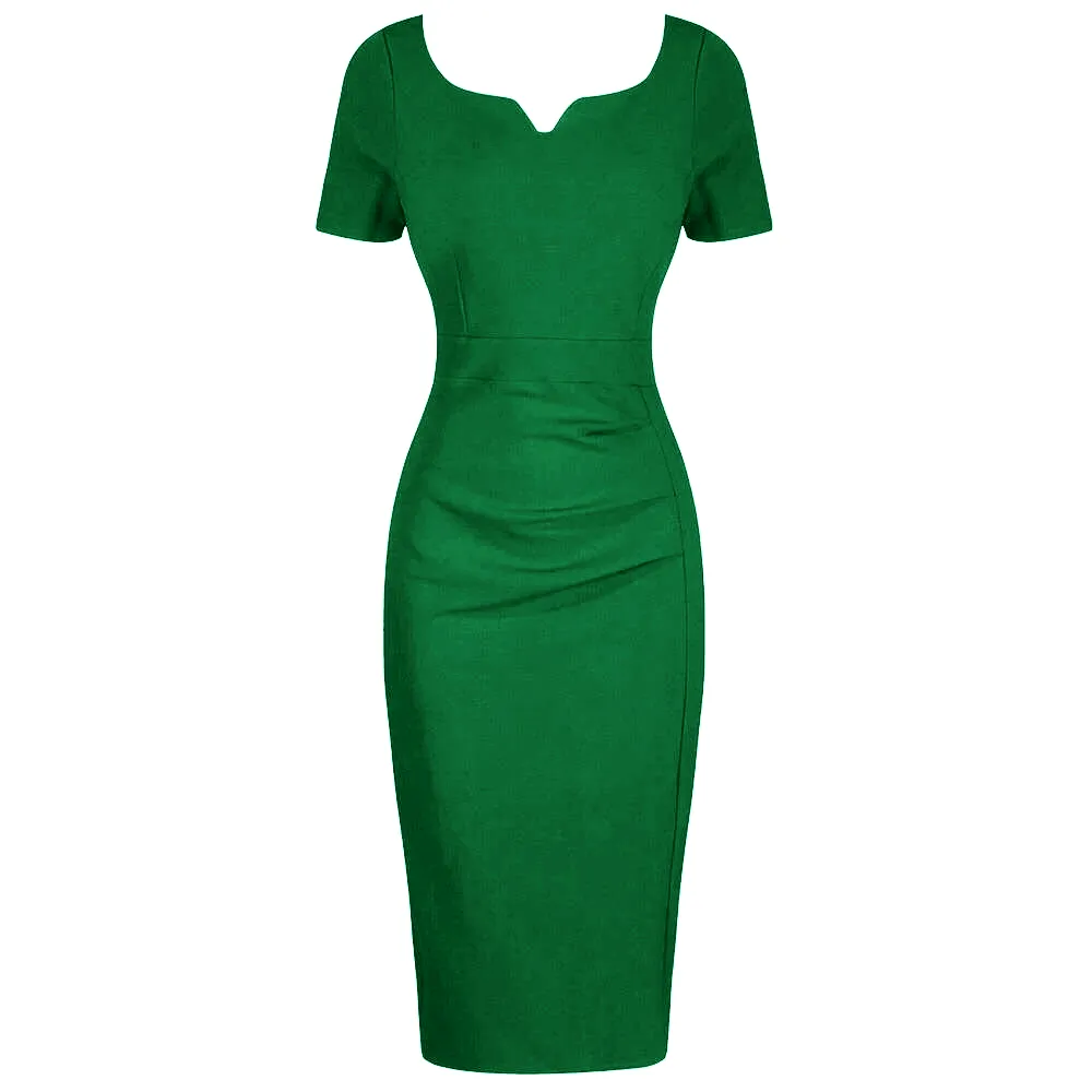 Emerald Green Sweetheart Short Sleeve Bodycon Panelled Ruched Wiggle Dress