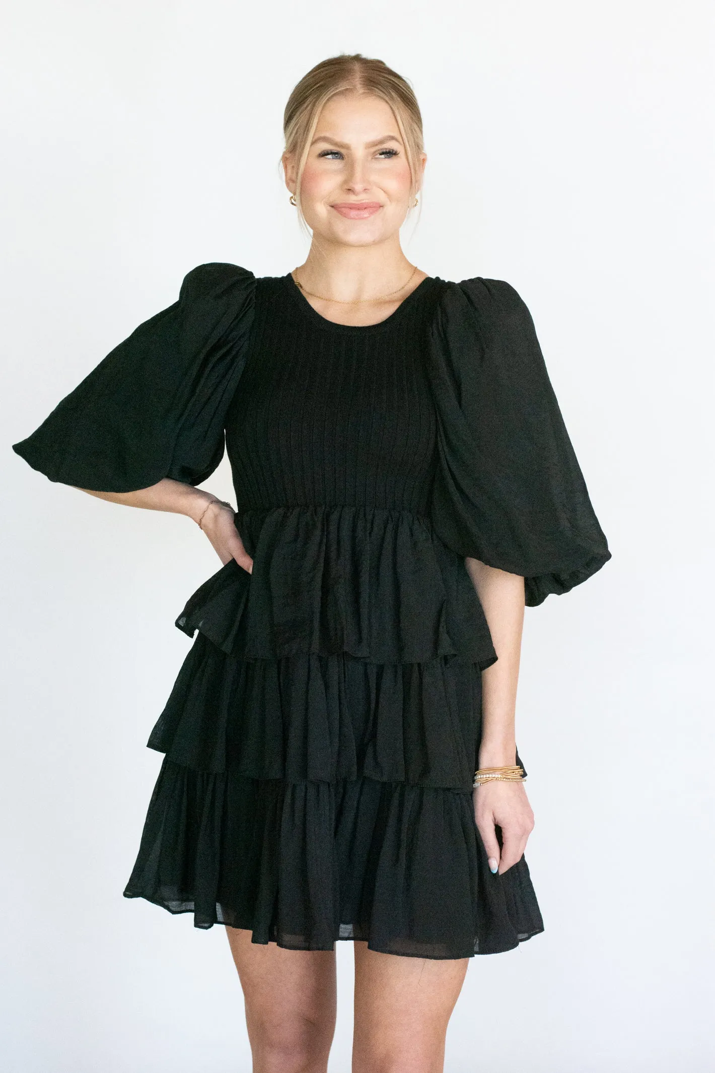 Enchanting Touch Black Tiered Dress