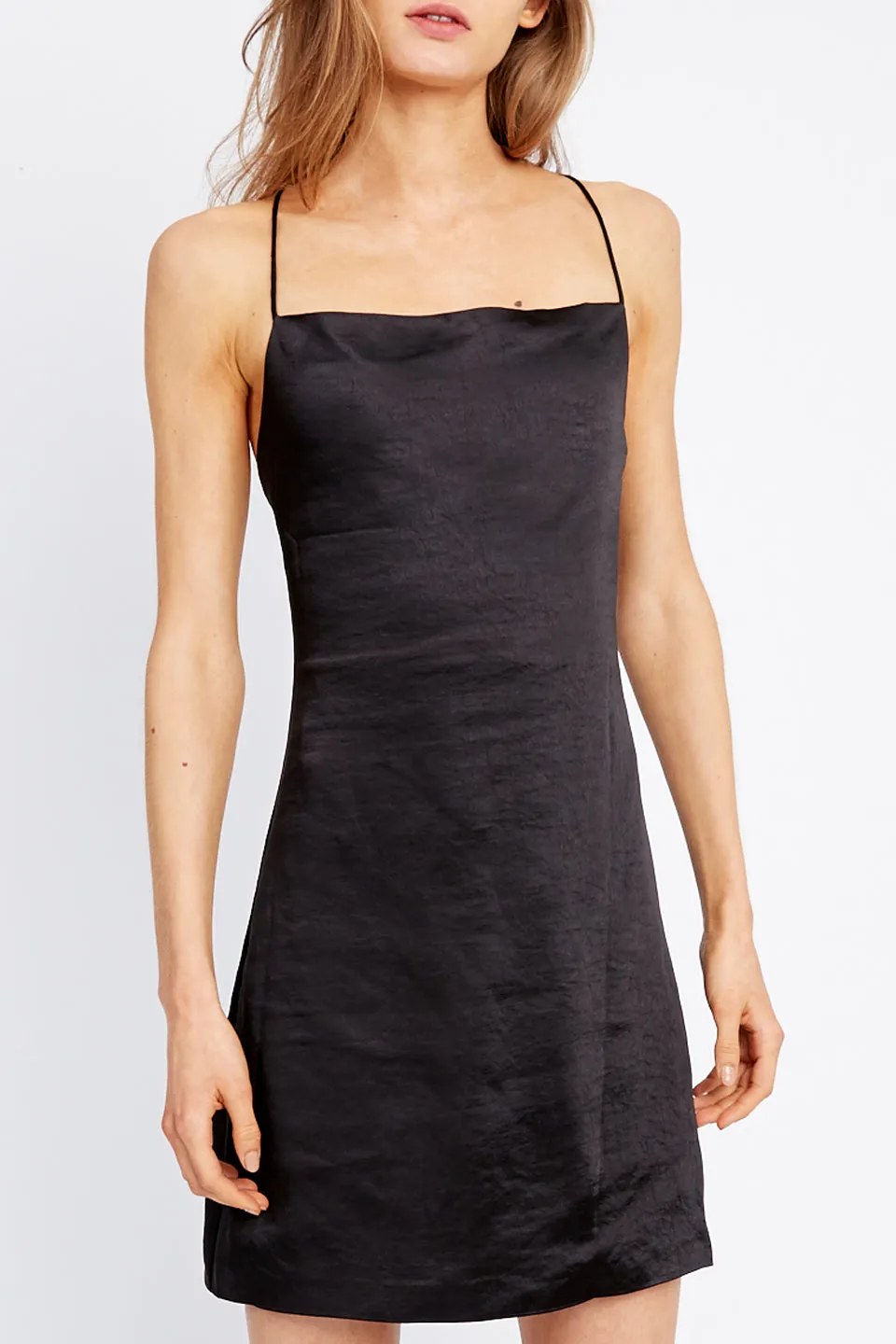 Escape Strappy Tie Back Bias Black Mini Dress