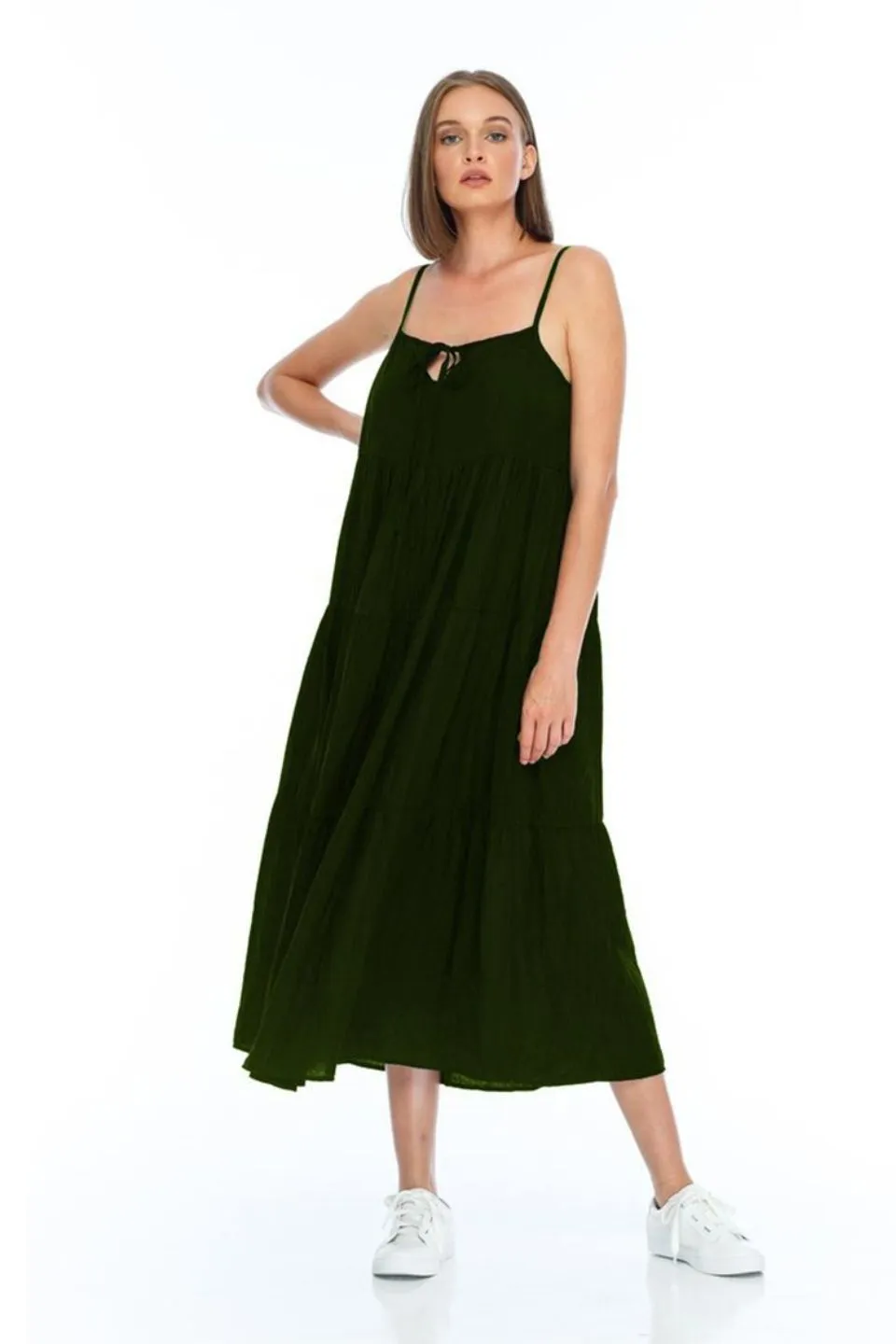 Flora Cami Tiered Army Midi Dress