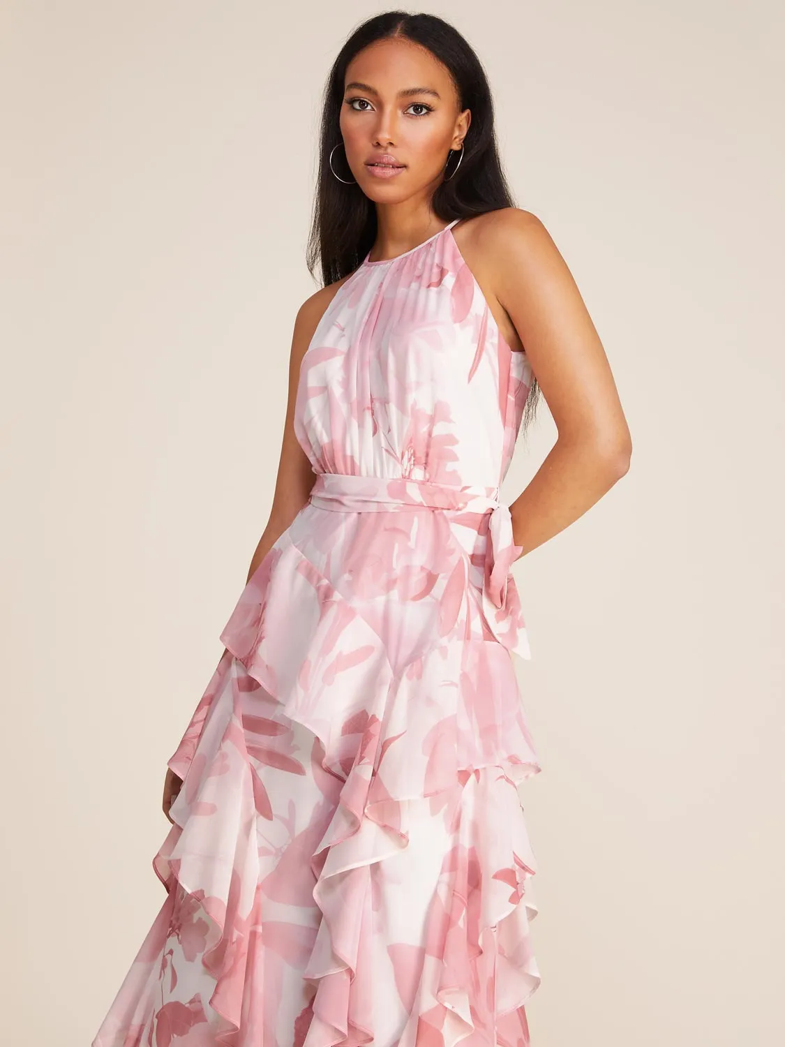 Floral Printed Halter Neck Midi Dress