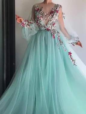 Affordable Lace Flower Long Sleeve Prom Dress: Elegant & Stylish #ER262