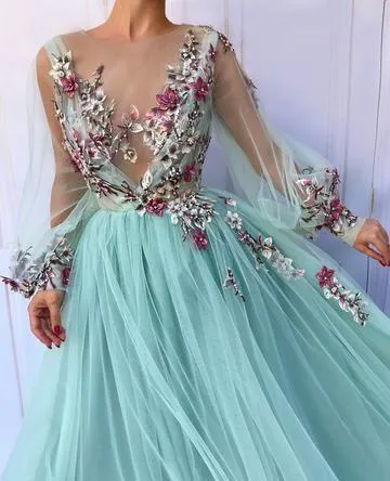 Affordable Lace Flower Long Sleeve Prom Dress: Elegant & Stylish #ER262