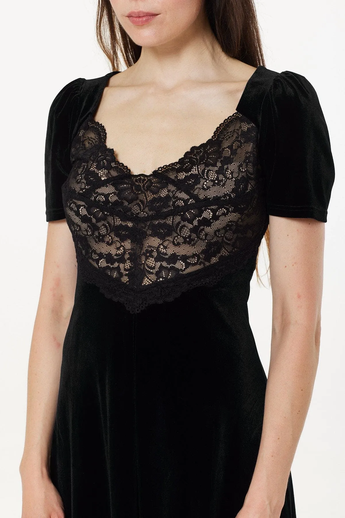 Francesca Velvet Dress With Lace Detail