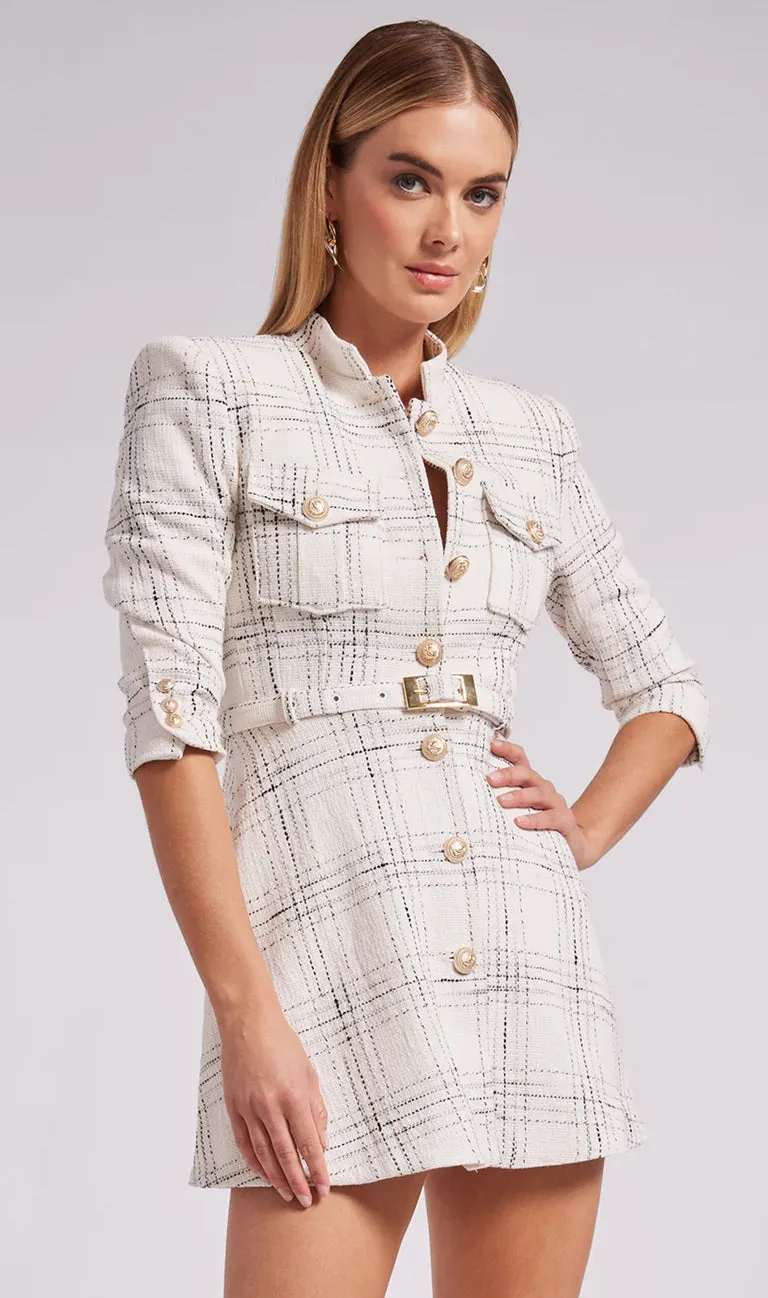 Generation Love - June Windowpane Tweed Dress - White/Black