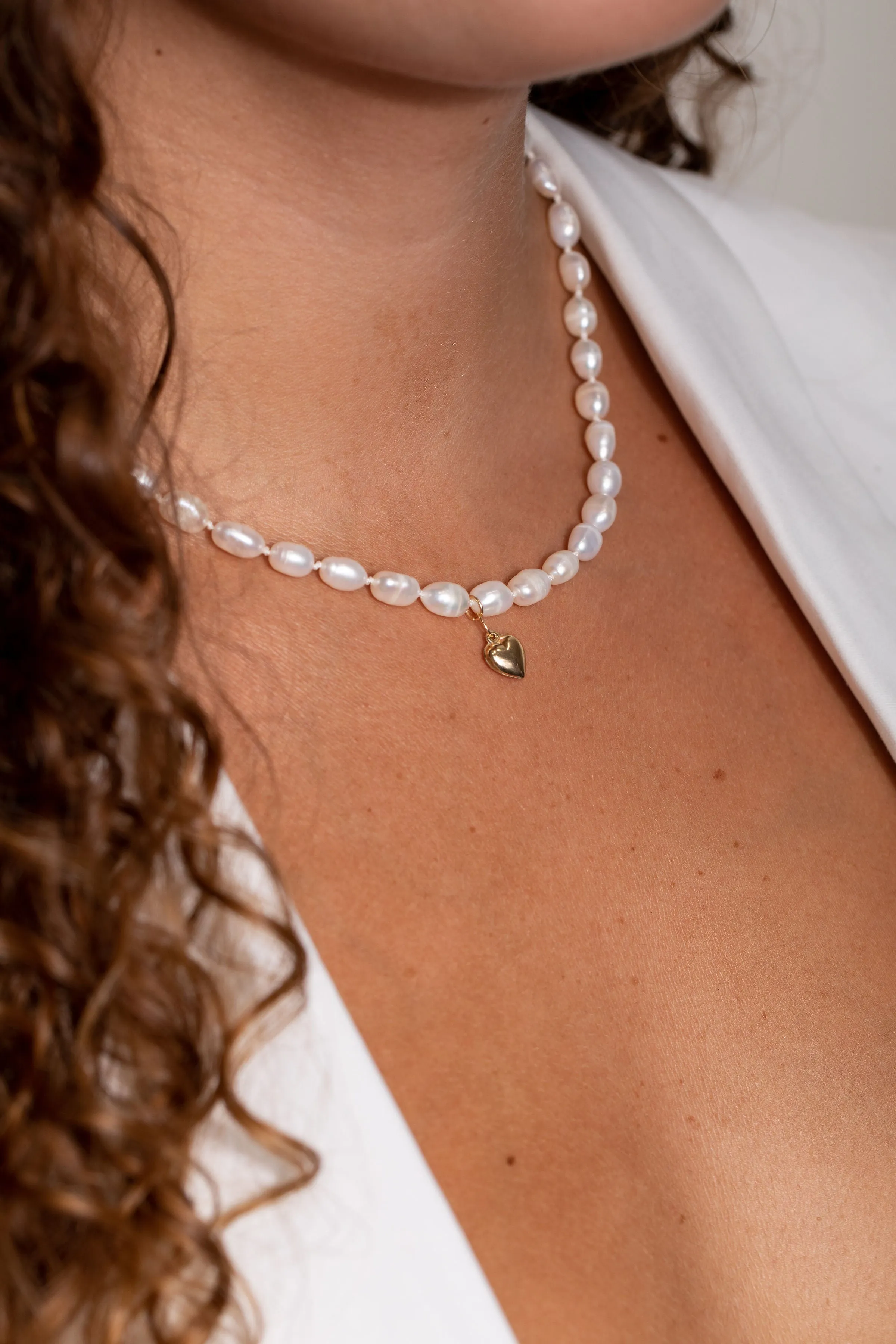 Gold Heart  Pearl Necklace