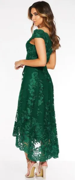 Green Embroidered High Low Dress