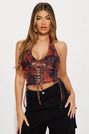 Heatwave Lace Up Halter Top - Rust/combo