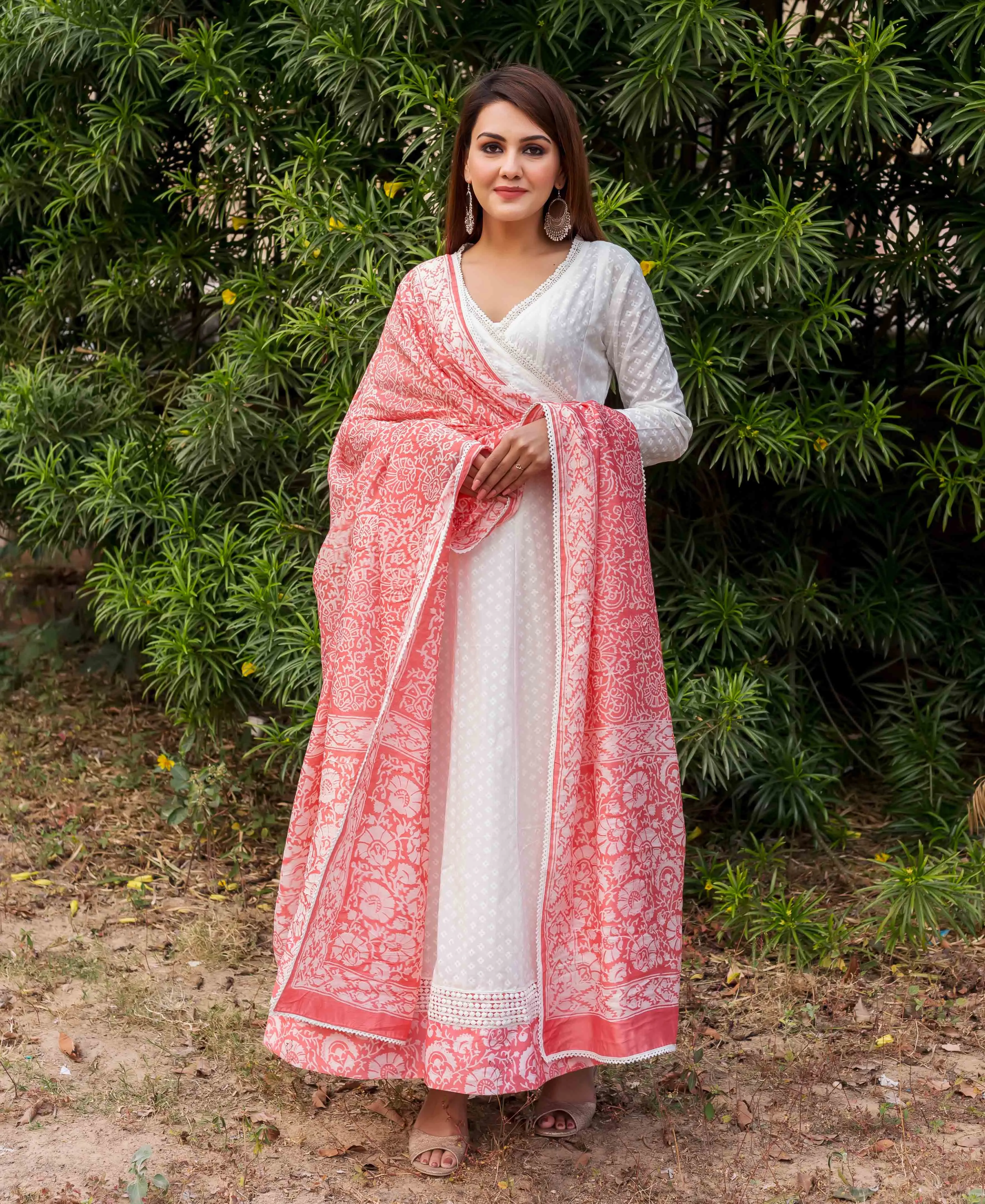 Irya White and Peach Angrakha Dress