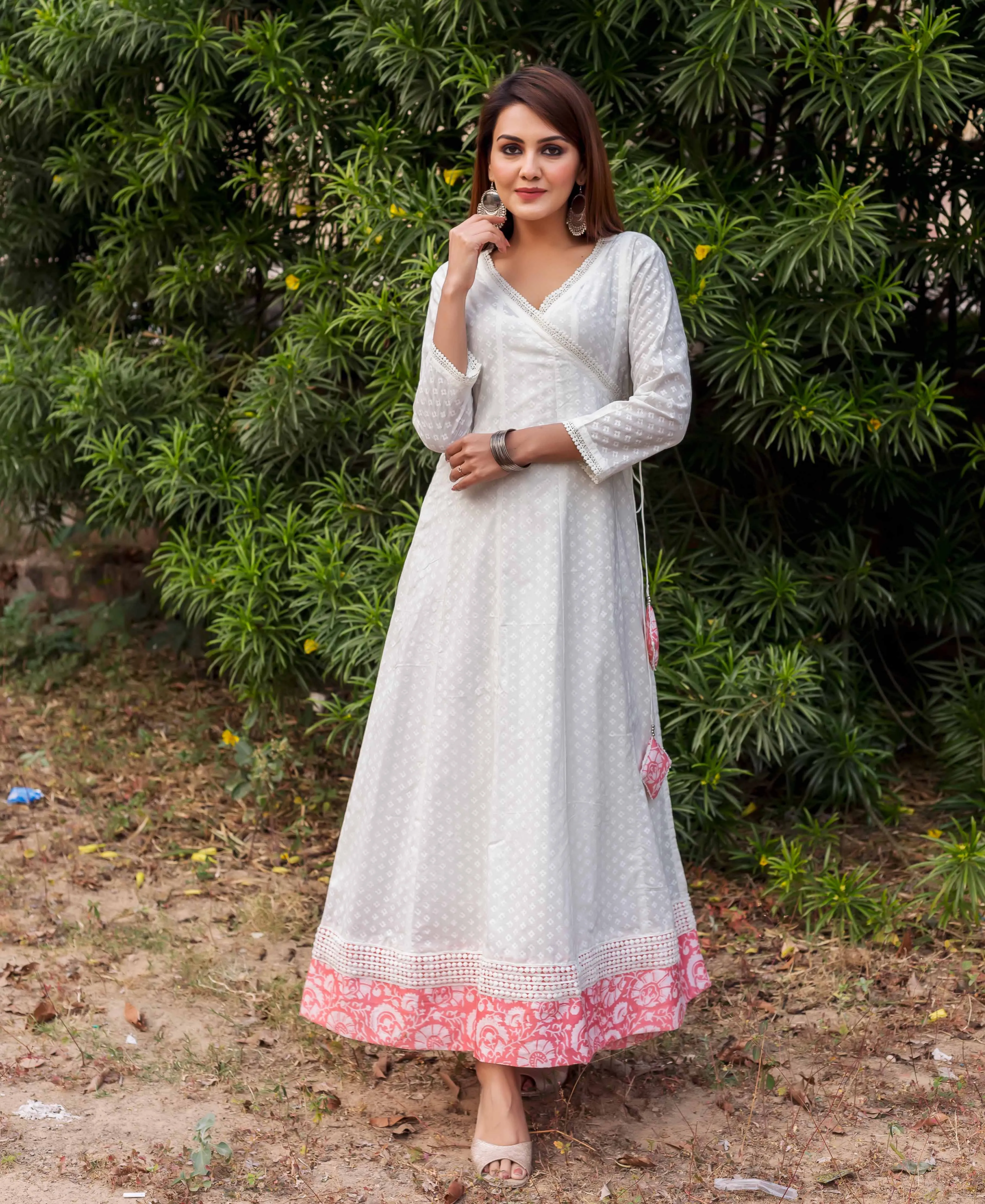 Irya White and Peach Angrakha Dress