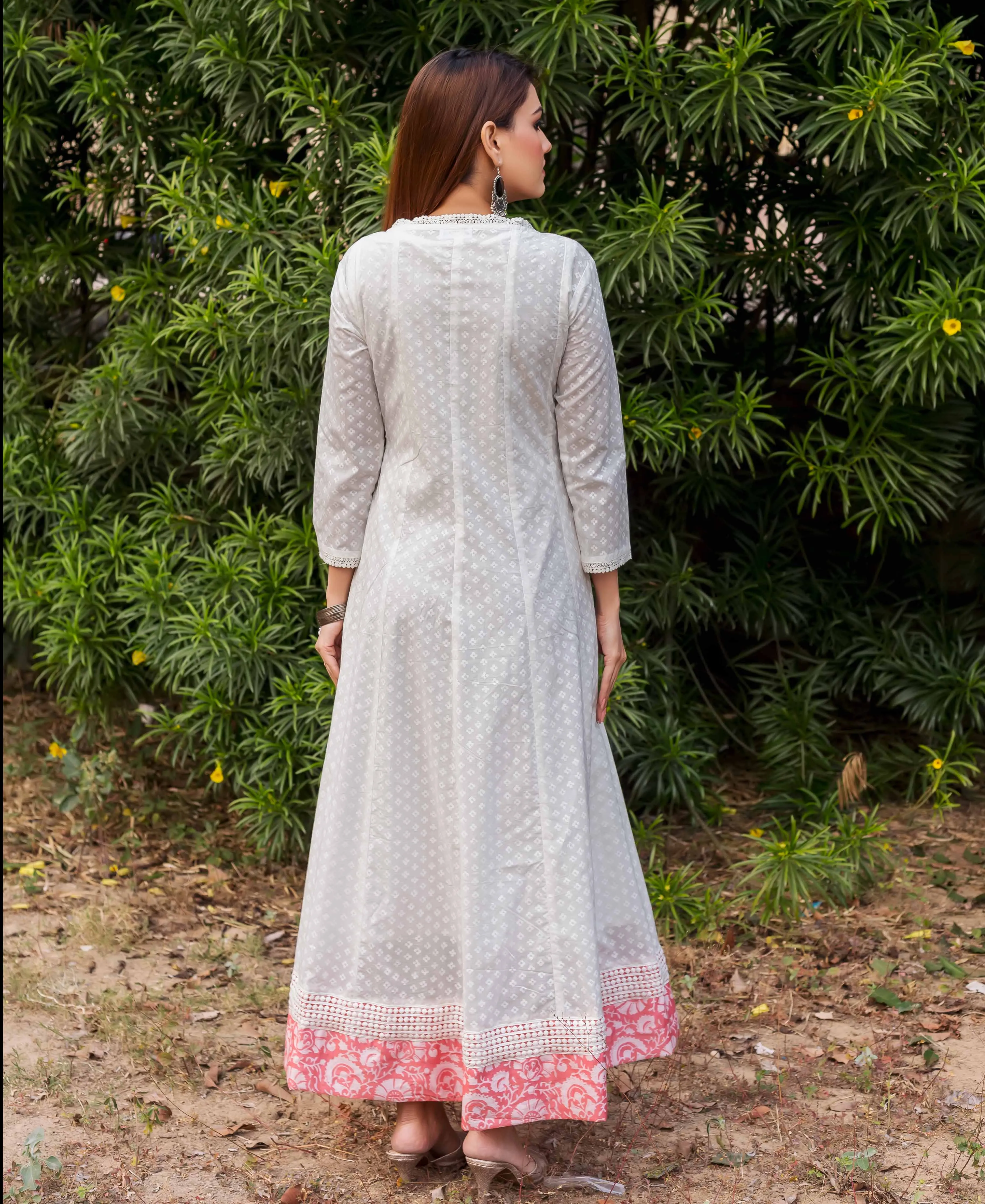 Irya White and Peach Angrakha Dress