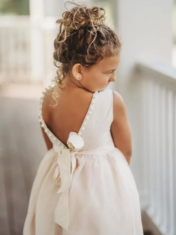 Ivory Ankle-Length Flower Girl Dresses Princess Formal Kids Dresses Sleeveless