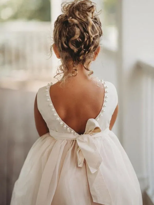 Ivory Ankle-Length Flower Girl Dresses Princess Formal Kids Dresses Sleeveless