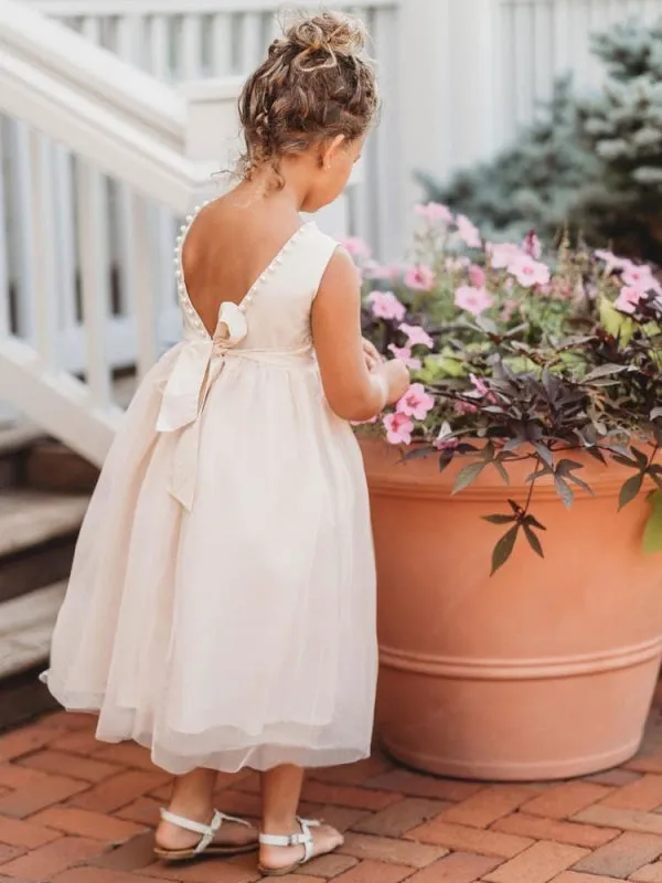 Ivory Ankle-Length Flower Girl Dresses Princess Formal Kids Dresses Sleeveless