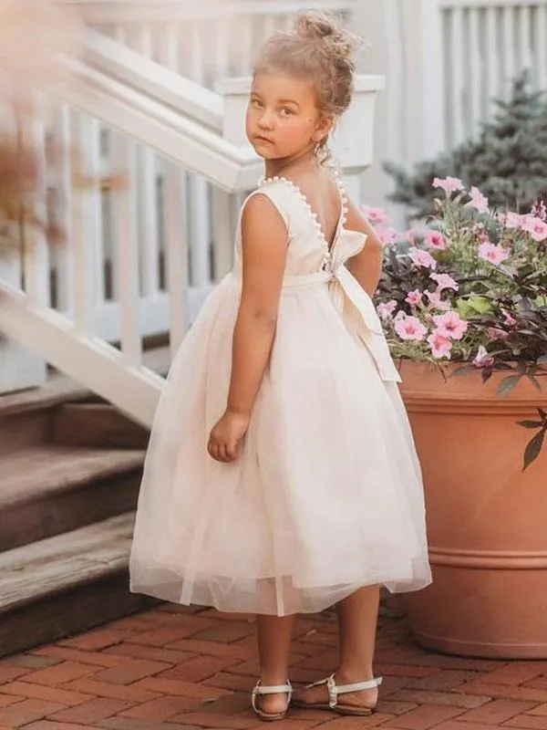 Ivory Ankle-Length Flower Girl Dresses Princess Formal Kids Dresses Sleeveless